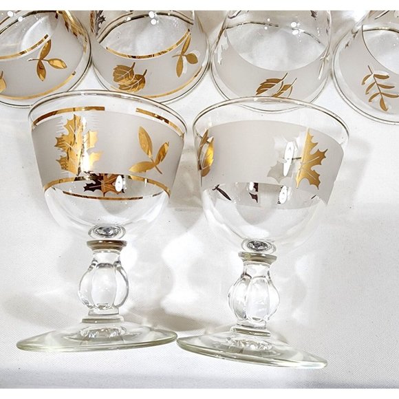 11 pc Libbey Golden Foliage Frosted Cocktail Glasses vintage mixed design wear - Picture 6 of 12